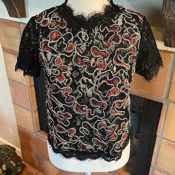 Zara beaded stretch lace top, size S! - Picture 1 of 9